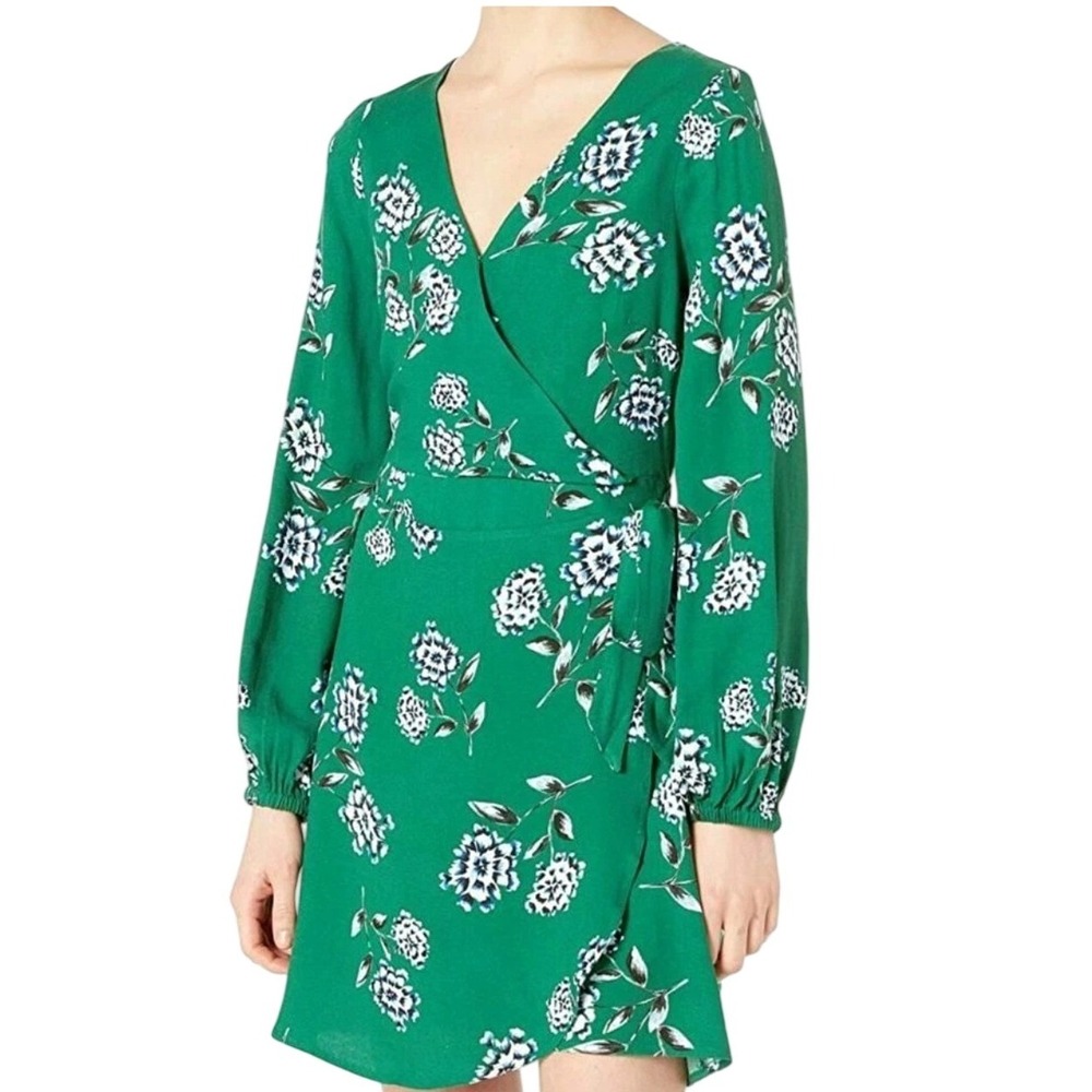 Cupcakes and Cashmere Womens Green‎ Floral Wrap Dress Long Sleeve V Neck Size 10